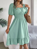 Women's Casual Solid Color Square Neck Short Sleeve Dress
