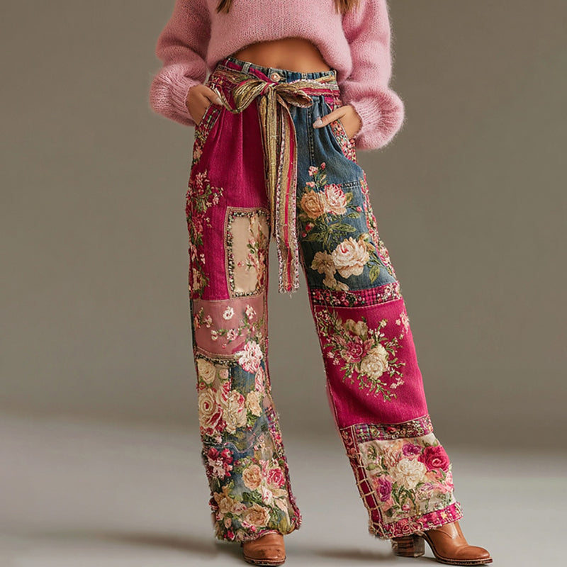 Women's Bohemian Floral Embroidery Art Casual Jeans