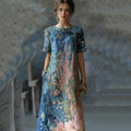 Art Oil Painting Floral Sequin Gradient Maxi Dress