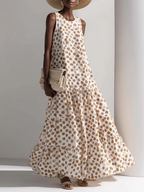 Retro Polka Dot Print Multi-layered Hem Maxi Dress