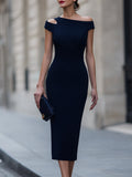 Asymmetric Cutout Off-Shoulder Sculpted Midi Dress