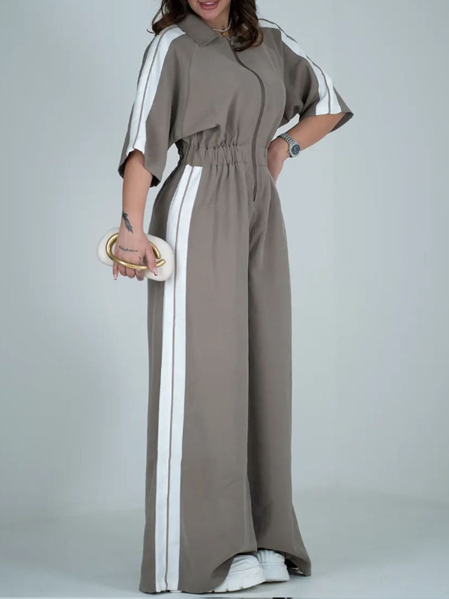Casual Zip-up Cotton Jumpsuit