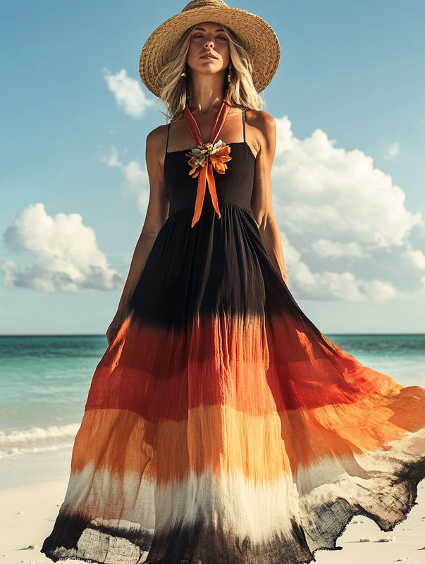 Summer vacation fashion elegant contrast color dress aab2