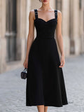 Sweetheart Neck Adjustable Buckle Strap Flared A-Line Midi Dress