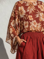 Elegant Chiffon Printed Top And Wide-Leg Pants Set