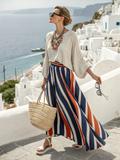 Hemp women's vacation striped skirt two-piece set