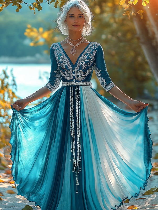 Summer vacation fashion elegant contrast color dress 9cf8