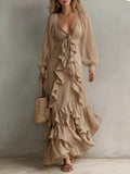 Women's Elegant Lace-trimmed V-neck Dress