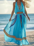Summer vacation fashion elegant contrast color top+skirt set b639