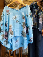 Casual Loose-fitting Floral Print Linen And Cotton Top