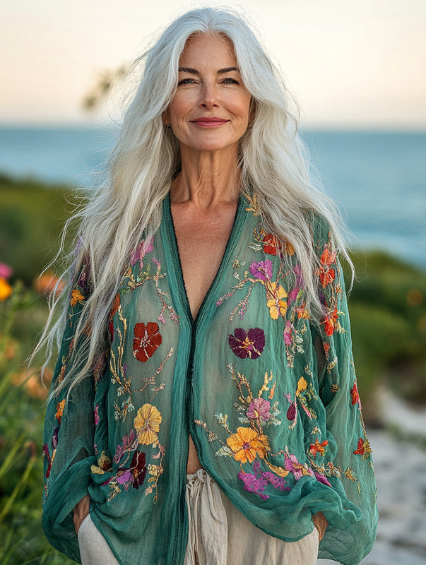 Vacation seaside elegant embroidery top 383c