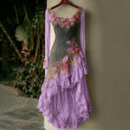 Women's Spring Elegant Flowers Irregular Ruffle Midi Dress